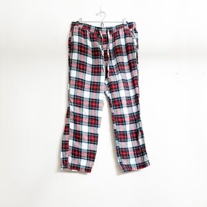 J Crew Men’s Plaid Flannel‎ Panama Pants  L Red Blue White Elastic / Drawstring